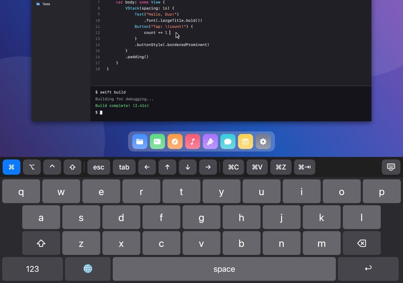 DuoVNC on the inner screen with the Mac keyboard