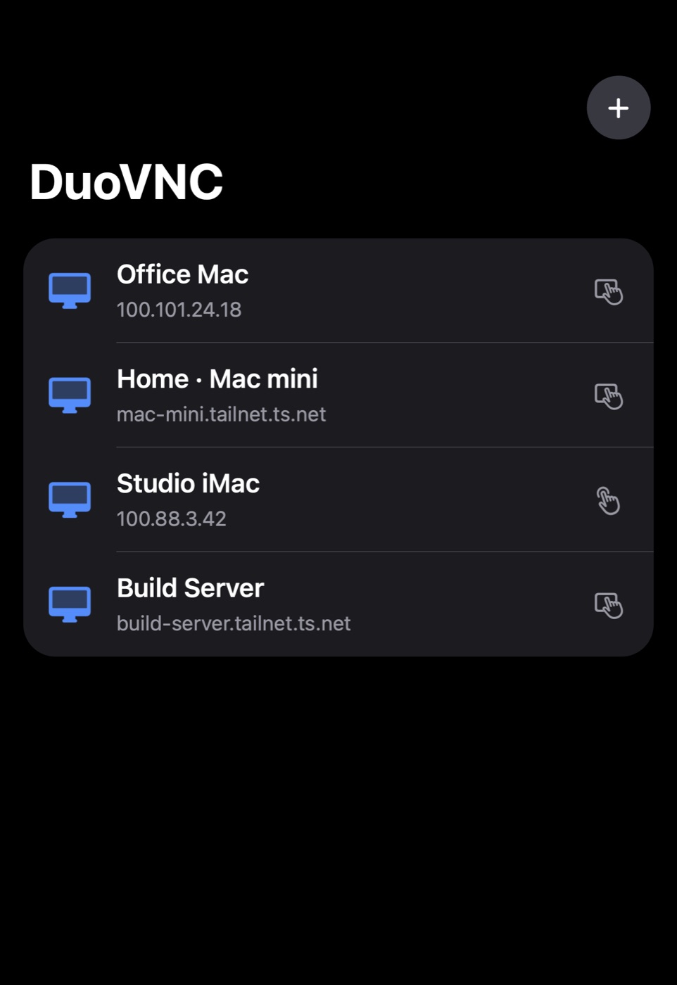 DuoVNC saved connections list